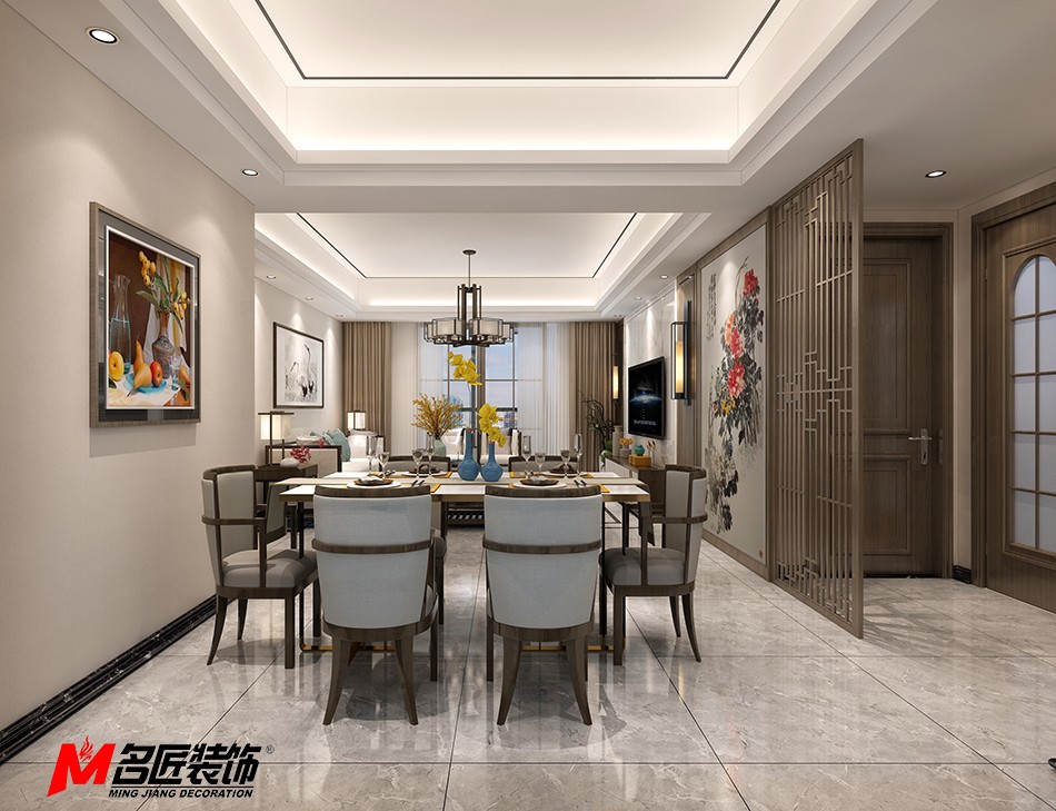 新中式风格室内装修设计效果图-德阳中海寰宇三居123平米
