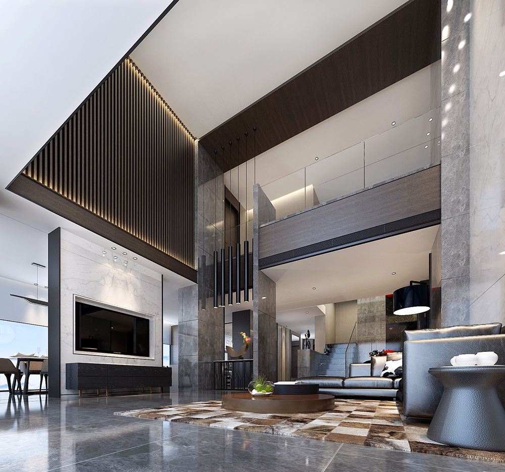 黑白灰现代简约风格室内装修效果图-德阳天湖郦都别墅420平米
